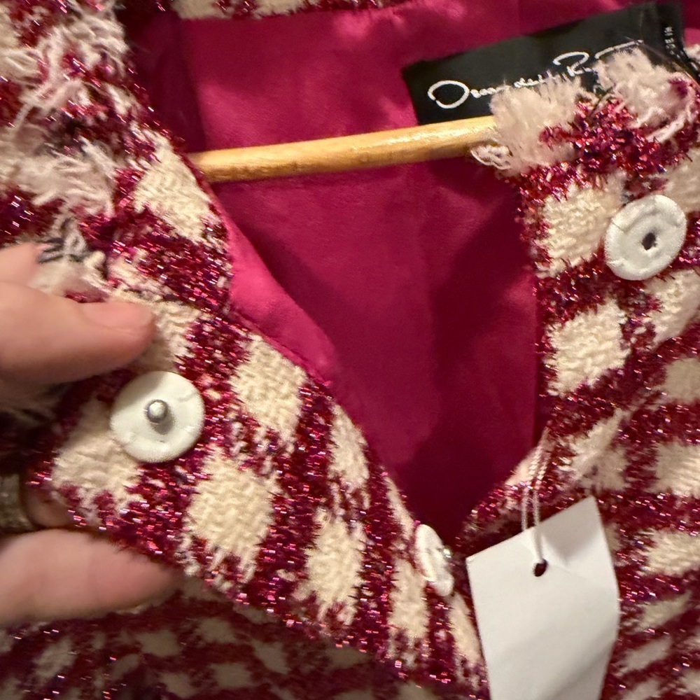 Oscar de la Renta Dark Pink and Cream Checkered Blazer - Picture 2 of 11